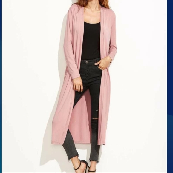 Roaman's (Size L 18/20) Pink Wool Blend LS Open Front Duster Cardigan (NEW-NWT) - Picture 1 of 9